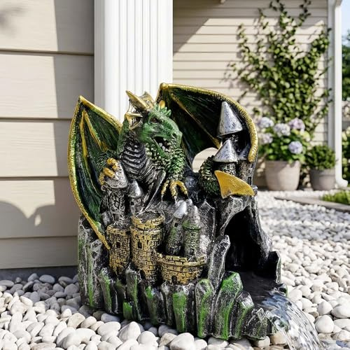 Euiroet Lustige Drachen-Skulptur, Dachrinne, Fallrohrverlängerung, Gartenstatue, Dekoration, Fallrohr-Umlenker, perfekter Regenumlenker für 7,6 x 10,2 cm Fallrohre, umweltfreundliches Harz, perfektes
