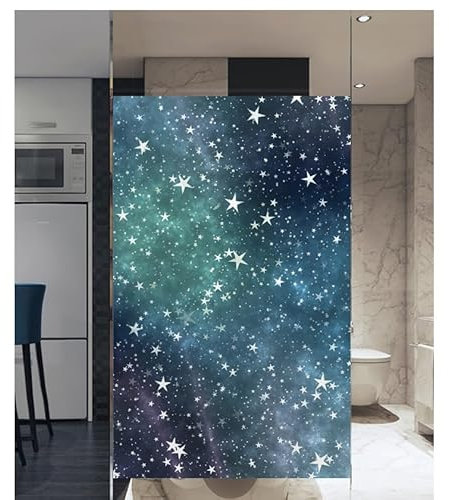 Fensterfolie Blaue Grüne Sterne Milchglasfolie ohne Klebstoff Fensterfolie Blickdicht Folie Fenster Sichtschutz Anti UV Klebefolie Fenster Zuhause Büro Sichtschutzfolie Fenster 70x100cm