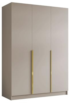 Mirjan24 Kleiderschrank Cikzori I mit 3 Türen (Cashmere + Gold) | Drehtürenschrank mit Kleiderstange, geräumigen Innenfächern und Soft-Close-Scharnieren, B/H/T: 150/215/58 cm