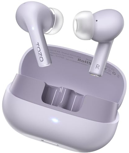 TOZO E2 Trådlösa öronsnäckor med brusreducering, appanpassad 32 EQ, 10 mm högtalarelement med kraftfull bas, 30 timmars speltid, 2 mikrofoner för tydliga samtal, Bluetooth 5.3 in ear-hörlurar