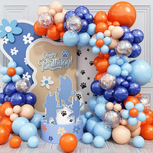 141 Pack Balloon Arch Kit - Baby Navy Blue and Pastel Orange With Confetti Balloons - Party Decoration for Boys Kids Birthday Daisy Party Decor