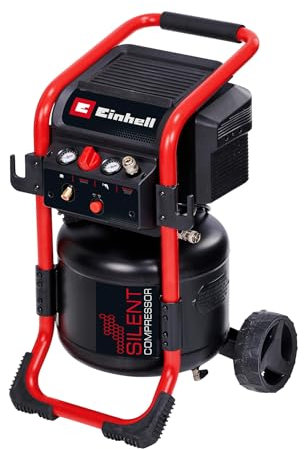 Einhell Compresseur à air silencieux TE-AC 240/24 Silent (1500W, Cuve de 24 L, Pression 10bar, Débit d'aspiration 240l/min, Moteur sans huile, Réducteur de pression)