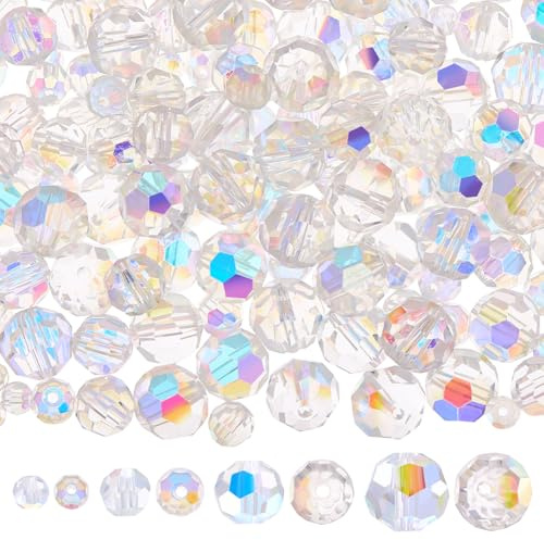 Beebeecraft 1Box 200Pcs Glass Beads Ab Color Faceted Electroplate Round Dowarm Crystal Beads for Jewelry Making Diy Bracelet Necklace Crafts Wind Chimes Suncatcher 4/5.5/8/9.5mm