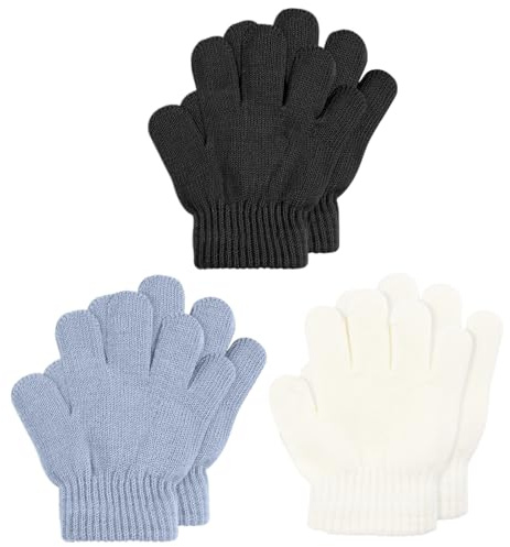 Aolso Kids Winter Warm Knit Gloves, 3 Pairs Kids Magic Knitted Gloves Soft Thermal Glove, Toddler Stretchy Full Finger Glove for Boys and Girls(Solid color)