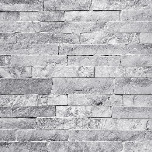 Shackcom Grey Brick Wallpaper Peel and Stick 1 Rolls 40 x 300cm, Retro Faux 3D Rock Stone Textured Contact Paper Self-Adhesive Removable Waterproof & Oilproof for Kitchen Back-Splash, Bathroom