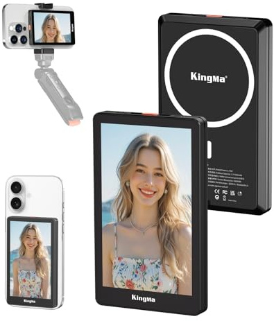 King Ma Magnetic Phone Vlog Selfie Monitor Screen for iPhone Rear Camera | Wired 4K 30FPS Recording, Magsafe Design, 33Ft Range, Real-Time Screen Sharing, For Vlog/Live Stream/TikTok/Content Creators