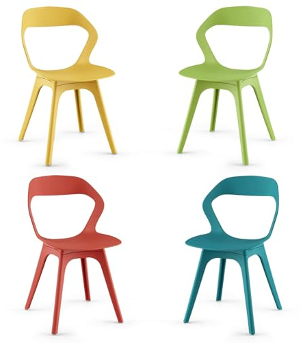 HOMASIS 4er Set Esszimmerstuhl, ergonomischer Küchenstuhl mit Rückenlehne, Wohnzimmerstuhl aus Kunststoff, bis 150 kg belastbar, Essstuhl für Esszimmer Küchen Wohnzimmer, Bunt