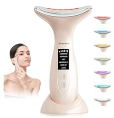 Appareil Anti Rides Massage Visage: 6 Mode Facial Double Menton Lifting Masseur 7 Couleurs Led Luminothérapie Electrique Beauté Machine - 45℃ EMS Anti-Age Massage Pour Raffermissement du Visage et Cou
