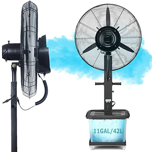 HMASNSEIY 90° Oscillating Misting Fan with 3 Speeds and 11 Gallon Tank, Industrial Heavy Duty Cooling Fan, Outdoor Misters Pedestal Fan for Cooling (81cm/31.9in)