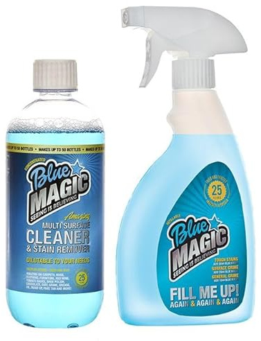 Blue Magic Cleaner Concentrate Makes up to 50 Refill Bottles PLUS Kleenze Ultimate Stain Remover inc red wine, fake tan, ink,tea,coffee,mud.Can be used as a pre-wash stain remover for clothing,500ml.