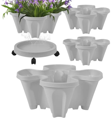 Jardinera Torre de Jardín - Kit de maceta apilable con maceta, jardinera vertical con macetas, ahorro de espacio interior al aire libre, material resistente a la intemperie para balcón, terraza o