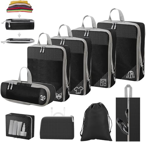 Bolsas Compresion Viaje, Packing Cubes, Organizador Maleta, Bolsas Organizadoras Maleta, Organizador de Maletas, Bolsa Compresion Viaje, Packing Cubes Compression, para Ropa, Cosméticos