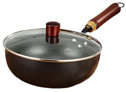 Fenteer Wok Chinois Antiadhésif avec Manche En Bois, Ustensile de Cuisine, Poêle à Frire, Poêle à Sauter pour Cuisinière à, Restaurant, Maison, Camping, Sans Couvercle