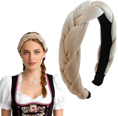 Samt Haarreifen Dirndl Geflochten Stirnband für Damen, Breit Haarband Vintage Gepolsterte Haarreifen Trachten Haarschmuck Rockabilly Kopfband für Damen und Mädchen