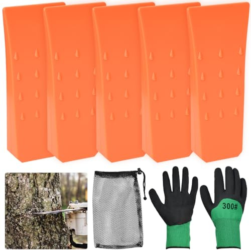 Byfoyif 5PCS Cuñas de División para Madera, Cuñas para Talar Árboles de Plástico ABS, Cuña de Corte para Madera Duradera y Antideslizante con 1 Par de Guantes y Bolsa de Malla para Cortar Árboles