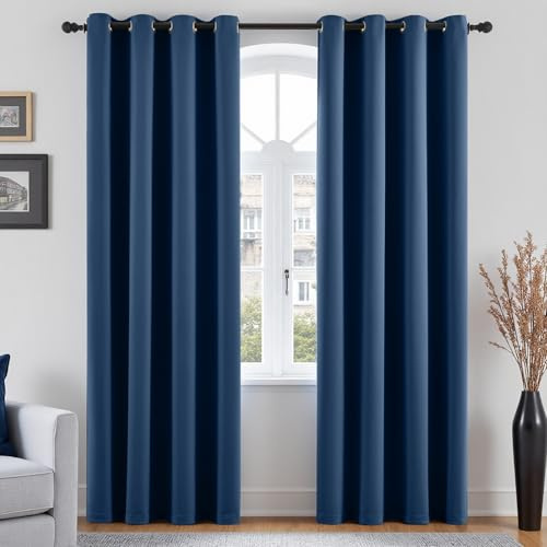 Vangao Gardinen mit Ösen Blickdicht Modern H220xB140 cm 2er Set, Dunkelblau | Vorhang Blickdicht Wohnzimmer Schlafzimmer Kinderzimmer Fenster, Thermovorhang 220 cm lang, Gardinen Verdunkelnd Modern