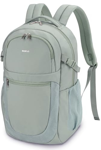 ECOHUB Handgepäck Rucksack für Damen, Laptop Rucksack 15,6 Zoll, Wasserabweisend Casual Daypack, 28L Tagesrucksack mit 12 Fächern für Arbeit(Grün-1)