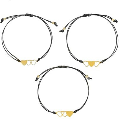 HABNI 3 Stück Freundschaftsarmband für 3 mit Herz-Anhängern - BFF Armband für Mädchen & Damen - Ideales Geburtstagsgeschenk für die beste Freundin