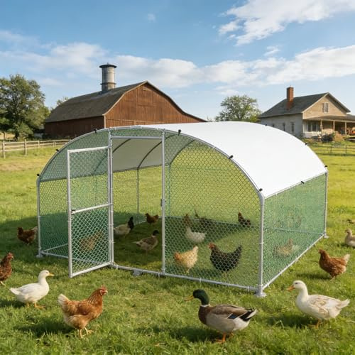 SAILUN Outdoor Chicken Coop, 3x2 m Walk-In Arched Chicken Run, Galvanised Metal Poultry Enclosure with Sunshade Roof & Lockable Door, Heavy Duty Chicken Cage for Hens, Rabbits & Small Animals