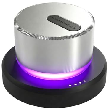 HumminGuru Lumi Stabilisateur de Poids pour Disque et Testeur de Vitesse Platine Disque Stroboscopique et Lumière 33/45/78 RPM Serre-Poids Aluminium 300g pour LP Lampe Ambiance 9 LED Multicolore