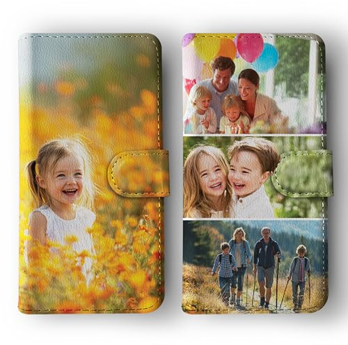 Tirita Personalised Wallet Phone Case For iPhone 17e 17 16 16e 15 14 13 12 11 SE 2020/2022 8 Pro Max Plus Mini - Custom Flip Case, Vegan Leather Flip Cover With Photo Picture Image - With Card Holder