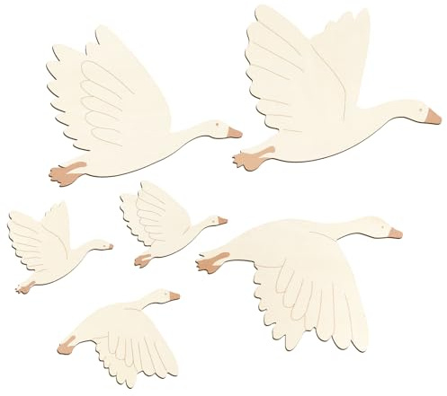 6 Stücke Kinderzimmer Deko Schwan Wanddeko, Boho Deko Stil Wanddeko Set mit Starkem Klebepunkten, Kinder Basteln Set Holz DIY Schwan Wandtattoo Holz