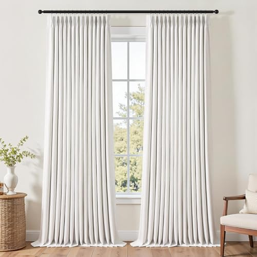 Topfinel 96 Inch Long Pinch Pleated Blackout Curtains for Bedroom Livingroom, Natural Beige Linen Blend 100% Room Darkening Sliding Door Curtains, Cozy Modern Privacy Protection Curtains,40 W*96 L