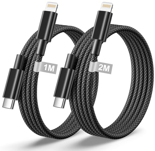 Cable iPhone USB C, Cable USB C vers Lightning 1M+2M, MFi Certifié Câble Chargeur iPhone Charge Rapide Nylon Cable Lightning USB C pour iPhone 14 Pro Max 13 12 11 XR X SE 8, Cable USB C iPhone Fil