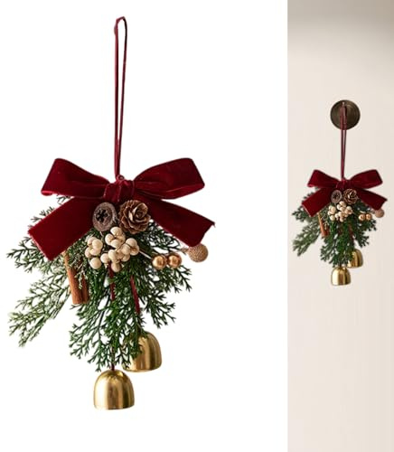 Bomefoi Weihnachts-Türhänger Mit Schellen - Festliche Winterferien Dekorationen | Weihnachtsschleifen Mit Tannenzapfen Und Glocken - Für Innenbereich Außenbereich Wand Fenster Kaminsims Kamin