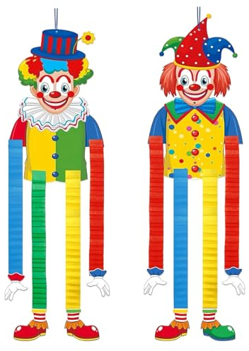 2 Piezas Decoración de Payaso para Carnaval, Adorno Colgante Papel de Payaso Carnava, Adorno Colgante Puerta Pared Circo, Decoración para Cumpleaños, Bodas o Fiesta de Carnaval