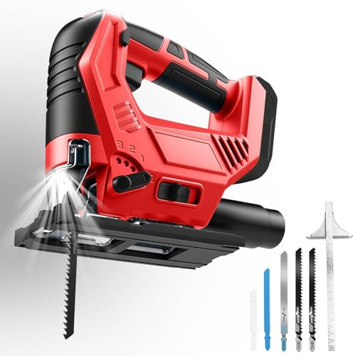 Cordless Electric Jigsaw Compatible with Milwaukee M18 18V Battery | 4 Orbital Settings, Tool Free Blade Change, 45°Bevel Adjustment, 6pcs Jigsaw Blades, for Cutting Wood Plastic Metal