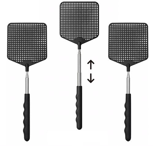 Fly Swatter, Lot de 3 tapettes à mouches, extensibles, jusqu'à 64 cm, pour lutter contre les mouches, les moustiques et les parasites, pour l'intérieur et le jardin