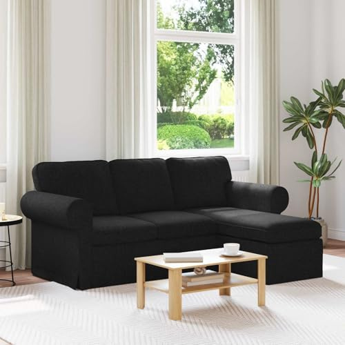 Kaloriko Sofa Schwarz Stoff 195 x 138 x 80 cm modernes Ecksofa mit Schlaffunktion Polstergarnitur Zweisitzer Dreisitzer für Wohnzimmer Büro gemütlich und platzsparend