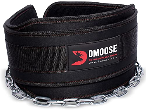 DMoose Dip-Gürtel für Kraftdreikampf mit 36 Stahl Kette - Weight Lifting Belt für Klimmzüge & Kniebeugen, Gewichthebergürtel für Herren & Frauen - Gewichtsgürtel mit bequemer Neopren-Stütze