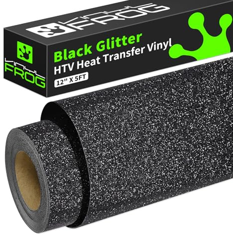 VINYL FROG, Glitzer-Wärmeübertragungs-Vinyl-Rolle, 25,5 x 152,4 cm für die Silhouette-Cameo-Heizpresse und Cricut-Schneidemaschinen Schwarz glitzernd