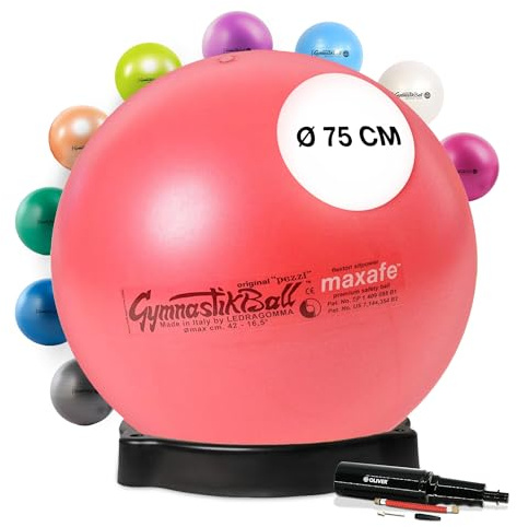 PEZZI Gymnastikball Maxafe mit Ballschale und Pumpe | Sitzball mit Burst-Proof-System, belastbar bis 400 kg, für Therapie, Sport und Büro