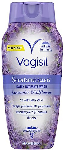 Vagisil Scentsitive Scents, detergente intimo femminile quotidiano da donna, con aloe, freschezza per tutto il giorno, ipoallergenico, delicato sulla pelle, profumo di lavanda e fiori di campo, 354 ml