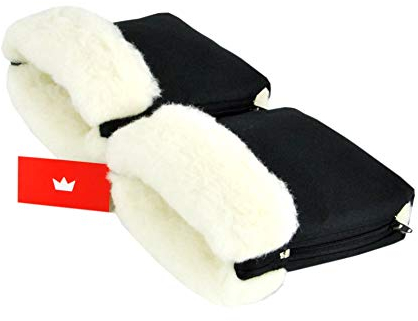 BabyLux Handmuff für Kinderwagen Buggy MUFF Reißverschluss Handwärmer Handschuhe (MR11 Schwarz + Wolle)