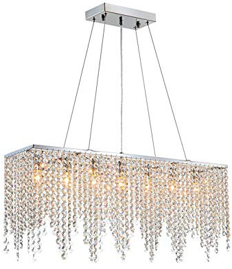 CraftThink Pendant Lighting LED Chandelier Light Modern Icicle Pendant Light Clear Crystal 8 Lights Linear Hanging Ceiling Light for Dining Living Cafe Room Bridal Shop Restaurant