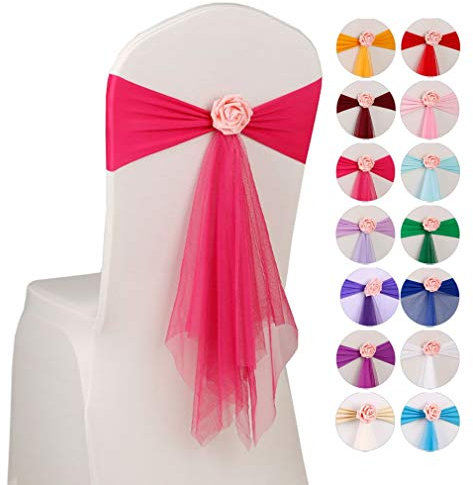 Xiang Ru Stuhlhussen / Schärpen / Schleifen, dehnbar, elastisch, kein Binden nötig, mit Rückenkrawatte, für Party, Weihnachten, Bankett, Rosy, 10 Stück
