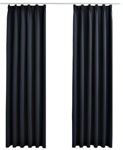 vidaXL 2X Vorhang Verdunkelung mit Haken Verdunkelungsvorhang Kräuselband Thermo Gardine Blickdicht Vorhänge Wohnzimmer Anthrazit 140x225cm
