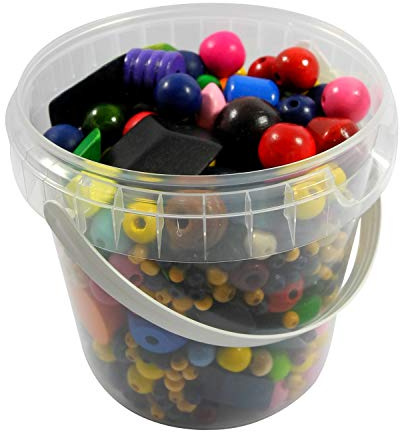 Pracht Creatives Hobby 0855-134 Holzperlen Mix im Eimer, 400 g, Sortiert in verschiedenen Formen und Farben, zum Basteln von Ketten, Armbändern und anderem Schmuck