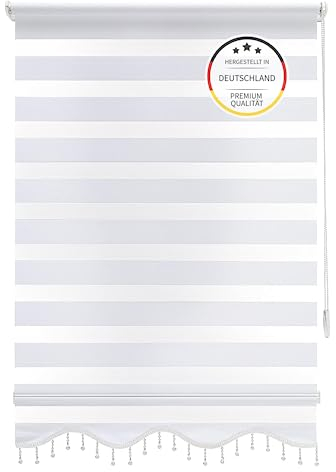 Brillant Doppelrollo Klemmfix ohne Bohren Blickdicht Duorollo Verdunkelung und Sichtschutz Jalousien Fenster Rollo Wand- Deckenmontage Zebrarollo Raffrollo Plissee Optik Weiß (90 x 200 cm, Weiß)