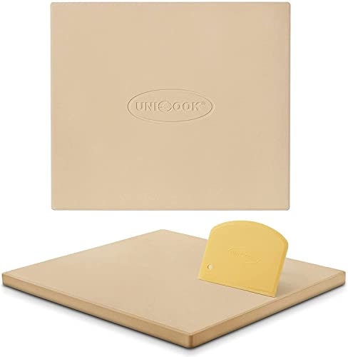 Unicook Large Square Pizza Stone 40.6 x 35.5 cm, Heavy Duty Ceramic Baking Stone for Oven, BBQ and Grill, Ideal for Making Crisp Crust Pizza, Bread, Cookies and More, Thermal Shock Resistant
