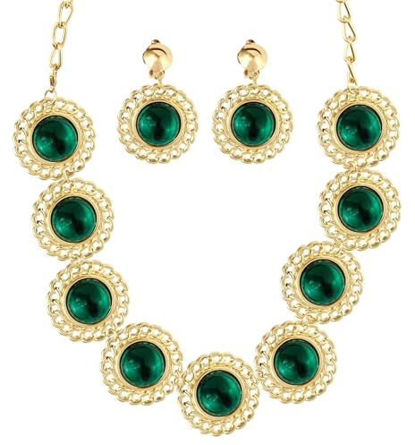 Widmann 50374 - Schmuckset Königin, 3-tlg. Set, Gold mit grünen Schmucksteinen, Modeschmuck, Renaissance, Prinzessin, Adel, Karneval, Mottoparty, Einheitsgröße Erwachsene