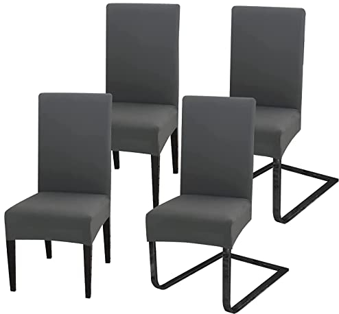 MOLVCE Hussen für Stühle 4er Set Stretch Stuhlhussen Universal Stuhlhusse aus Polyester Stuhlbezug für Esszimmer, Hotel, Bankett, Partys Deko, Hochzeit, Dunkelgrau
