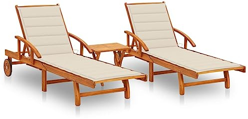 vidaXL 2X Madera Maciza de Acacia Tumbonas con Mesa y Cojines Hamaca Cama Salón Diván Asiento Piscina Playa Jardín Patio Terraza Balcón Exterior
