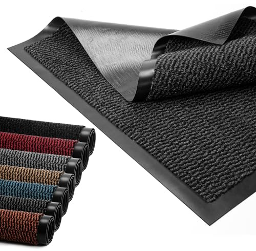 BLADO Door Mat Barrier Mat Non Slip Rubber Mats Washable Heavy Duty | Floor Mats Kitchen Rugs Dirt Trapper Doormat Entrance Rug Shoes Scraper Super Absorbent Carpet (60cm x 80cm, Anthracite)