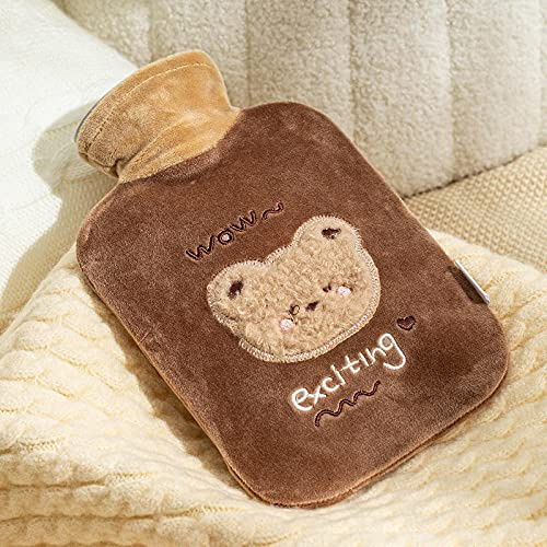 Wärmeflasche Süßer Bär Braun Wärmflasche Bettflasche Mit Bezug Flauschig Groß Gemütliches für Erwachsene Kinder Baby Weichem Weiches Plüsch Geschenke für Frauen 1L