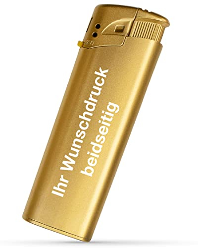 #teamludorf Elektronik Feuerzeug beidseitig Bedruckt - 8 Farben - | Logo | Text | Wunschdruck | Nachfüllbar | Werbefeuerzeug | Hochzeit | Partygeschenk | Stammtisch | Logo Druck (Gold, 50)